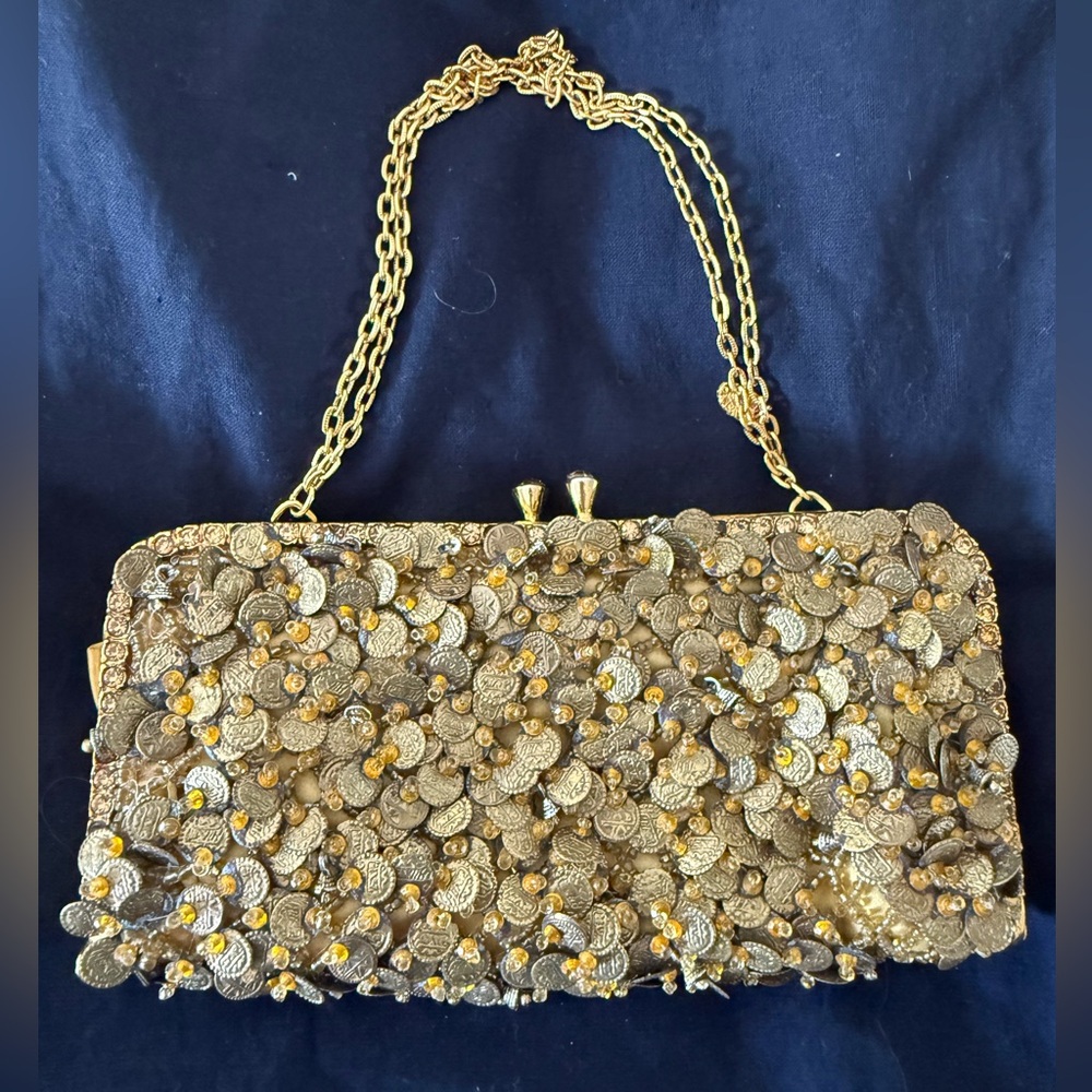 Authentic Clara Kasavina Embellished Evening bag with mini coins and beads